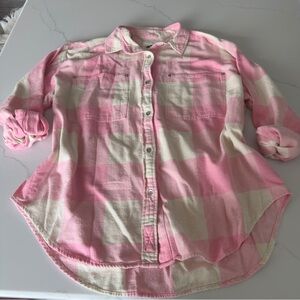 Aerie Pink and White Button Down Shirt Relaxed Fit